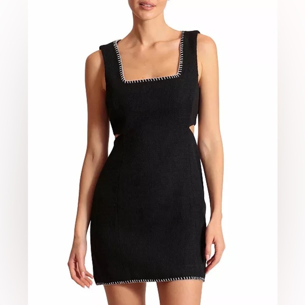 7 For All Mankind TWEED CUT-OUT MINI Black Dress with White Accents Size Large